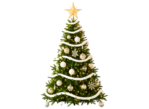 Beautifully decorated christmas tree isolated on transparent background - Powered by Adobe