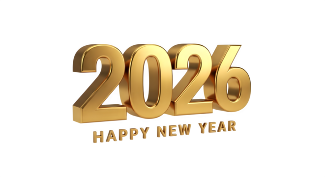 Golden 3d 2026 happy new year text, festive celebration design