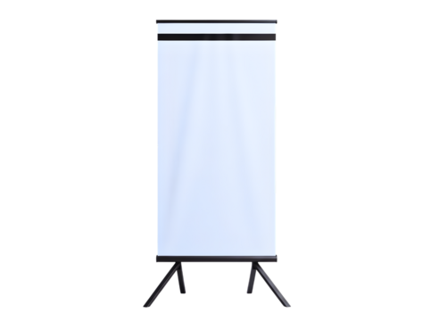 Blank white roll up banner stand isolated on transparent background