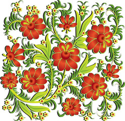 Seamless orange flower pattern with curved stem