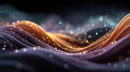 Gradient waves in motion highlighting digital engineering. Network traffic. Gentle shift of gradient particles and delicate bokeh. Communication lines. Network signals.