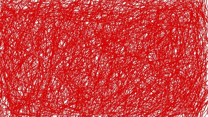 Dense red scribbles forming a chaotic, tangled pattern across a white background.