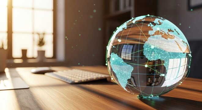 Global Network Technology At Workplace With Keyboard And Mouse