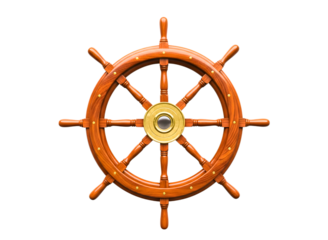 Wooden ship wheel isolated on transparent background