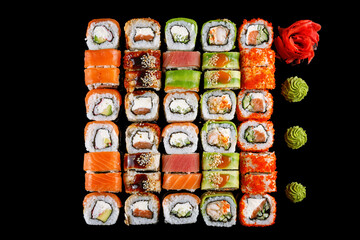 Sushi assortment set black background