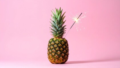 Pineapple with sparkler, vibrant tropical fruit and fun