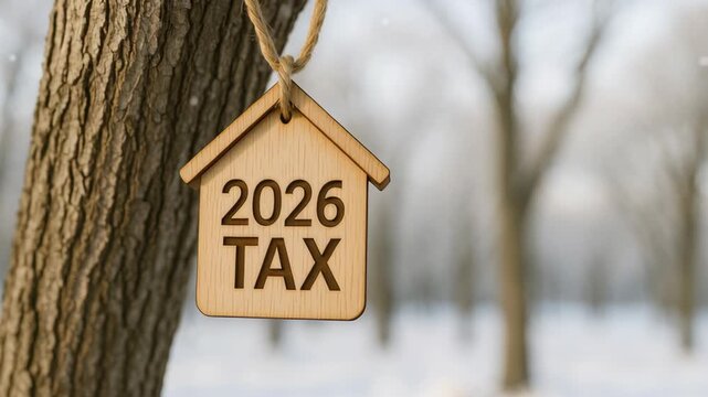 Financial Goals for 2026 with Budget Planning and Wooden Tax Sign Symbolizing Effective House Tax Strategies