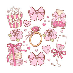 Valentines Date Night Vector, Hand Drawn Romantic Movies Doodle, Trendy Girly Valentine Gift Design Vector