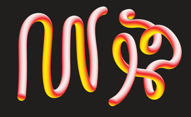 Two abstract gradient spirals in pink and yellow on a black background create a modern design
