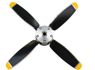 Four bladed aircraft propeller isolated on transparent background
