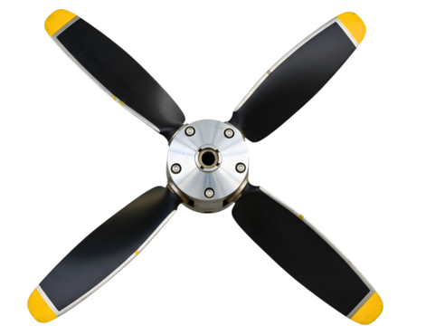 Four bladed aircraft propeller isolated on transparent background