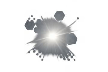 Bright sun light glow creating abstract optical lens flare effect with shining star burst on transparent background