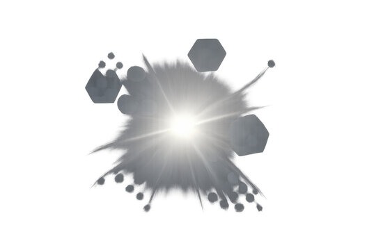 Bright sun light glow creating abstract optical lens flare effect with shining star burst on transparent background