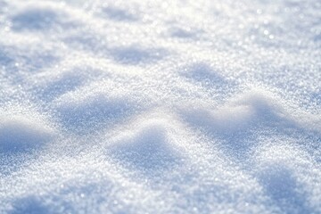 Close-up of sparkling fresh snow with soft mounds, crystalline texture and serene blue light