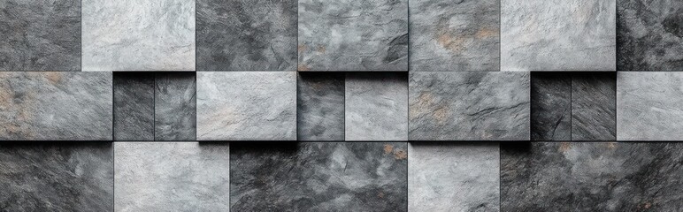 staggered slate stone tile wall with textured gray rectangular blocks, layered depth and subtle rust accents conveying rugged solidity and minimalist calm