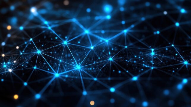 Glowing blue network of connected nodes and lines on a dark background conveying futuristic dynamic connectivity