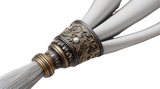 Ornate antique gold metal tassel holder isolated on transparent background - Powered by Adobe