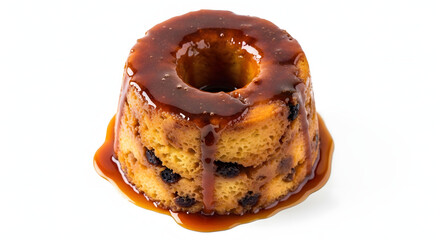 Fototapeta premium Round fruit pudding with caramel sauce