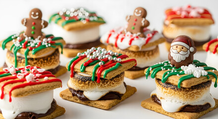 Christmas s'mores with gingerbread and Santa Claus figures