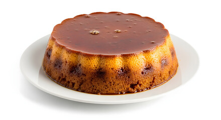 Caramel custard dessert on a white plate