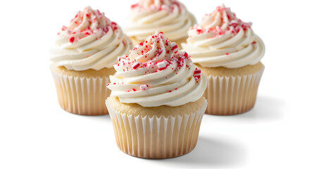 Christmas cupcakes with white frosting and crushed candy cane sprinkles
