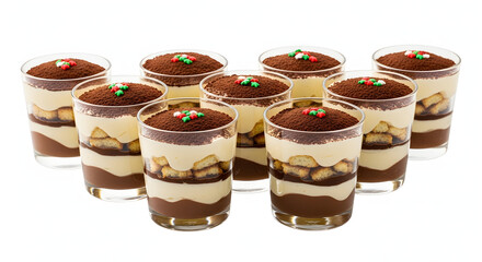 Group of individual tiramisu desserts with Christmas sprinkles