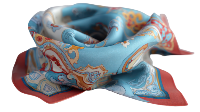 Abstract patterned silk scarf tied in a knot isolated on transparent background
