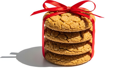 Christmas cookies tied with a red ribbon