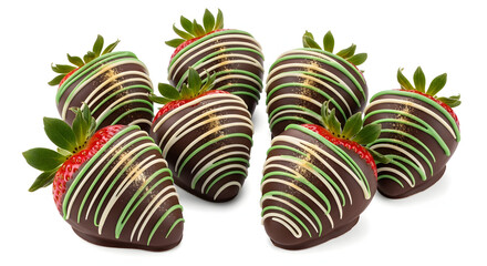 Chocolate covered strawberries with white and green icing