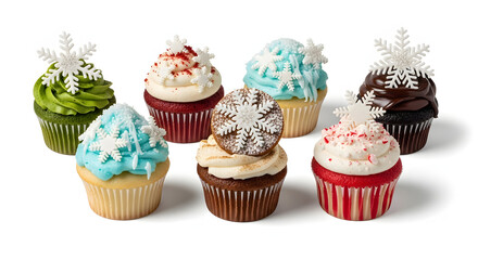 Assorted Christmas cupcakes with snowflake decorations