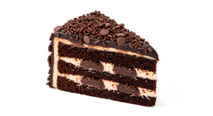 Slice of dark chocolate cake with chocolate sprinkles