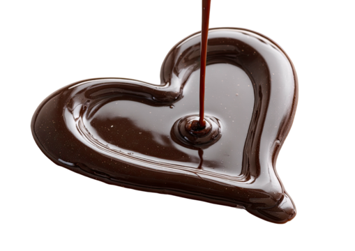 Flowing chocolate forms a glossy heart