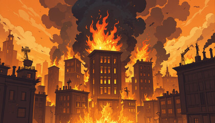 Apocalyptic Fire Engulfing a Stylized City
