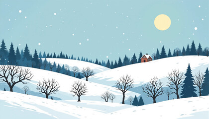 Peaceful Winter Wonderland with Tiny Cabin