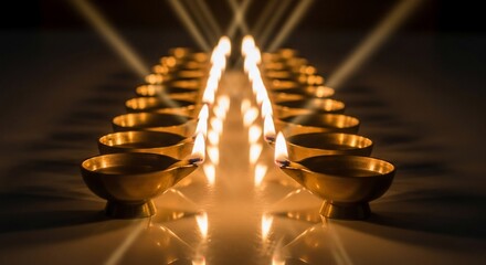 Illuminating Diwali - Rows of Traditional Oil Lamps Casting a Warm Glow.