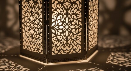 Intricate Moroccan Lantern Casting Beautiful Shadows on a Surface.
