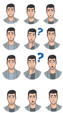 Pixel Art Man Expressing Emotions And Thinking With Question Marks
