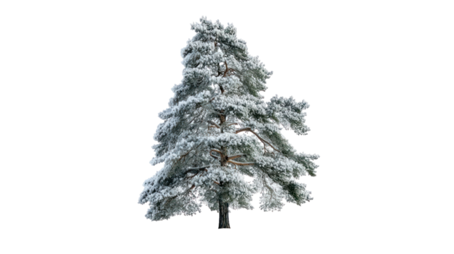 Snow covered pine tree isolated on transparent background