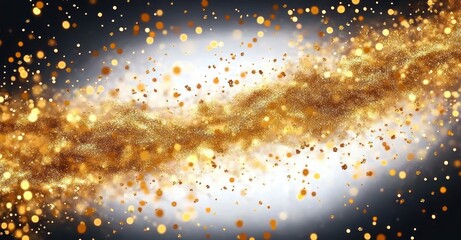 swirling ribbon of golden glitter and glowing bokeh lights over a dark gradient background, evoking a festive, magical sparkle and celebratory mood