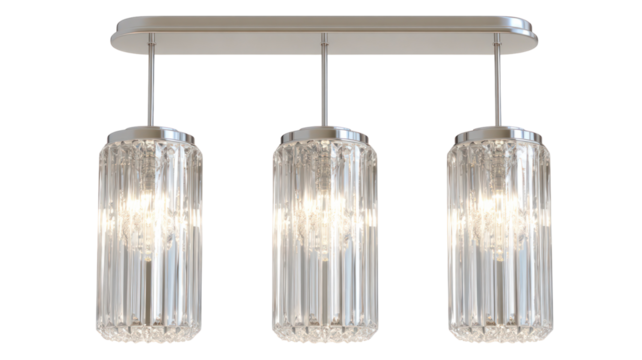 Modern three pendant crystal chandelier isolated on transparent background