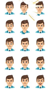 Pixelated Man Expressing Various Emotions Simple Flat Design
