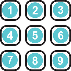 Nine digit number pad vector with turquoise buttons and white numerals for security or input interface