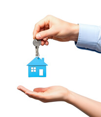 Hands transferring new house keys and property ownership for real estate marketing isolated PNG with Transparent Background