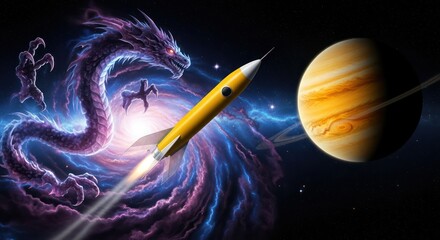 Interstellar voyage: a rocket transcends the cosmic dragon's domain reaching jupiter