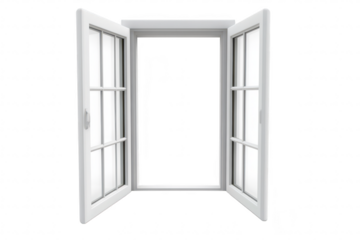 A modern. open window with white frames. a bright. empty space beyond. suggesting a fresh perspective and inviting natural light. ideal for architectural or interior design use