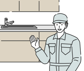 Illustration of a worker explaining plumbing equipment