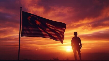 Malaysia Flag at Sunset with Silhouette – Commonwealth Day Theme of Unity