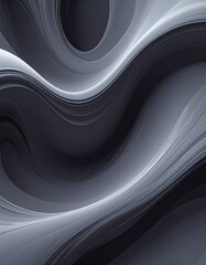 Abstract flow of smooth gray curves with shadows creating a three-dimensional liquid impression