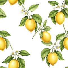 Realistic lemon fruit seamless pattern design for wallpaper, fabric, and packaging isolated PNG with Transparent Background