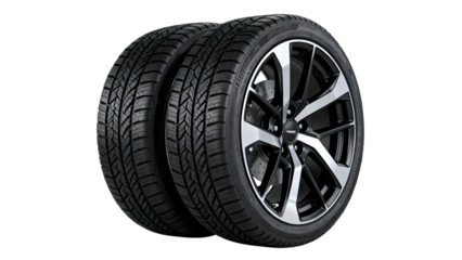  New All-Season Performance Tire Mounted on Modern Alloy Wheel Isolated on White
